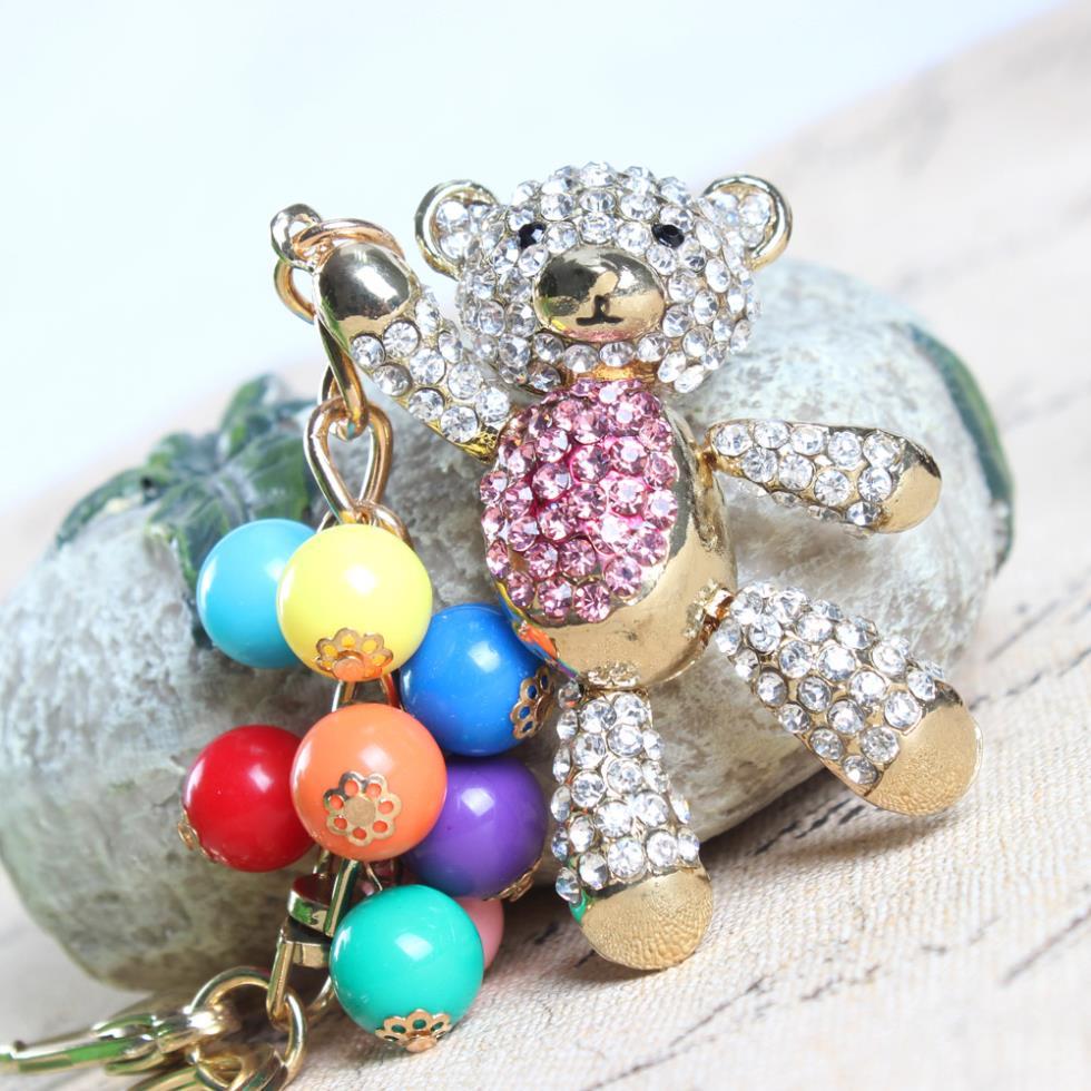 Rhinestone Crystal Pink Bear with Moving Beads Fashionable Charm Pendant - SolaceConnect.com