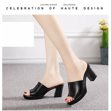 Rhinestone Fashion Genuine Leather Summer High Heel Women's Slippers  -  GeraldBlack.com