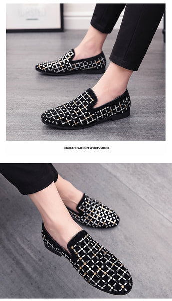 Rhinestone Men Dress Shoes Velvet Crystal Luxury Loafers Office Business Footwear  -  GeraldBlack.com
