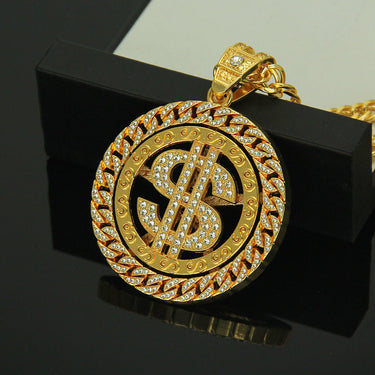 Rhinestone Rotatable Dollar Sign Iced Out Pendant Necklaces for Men  -  GeraldBlack.com