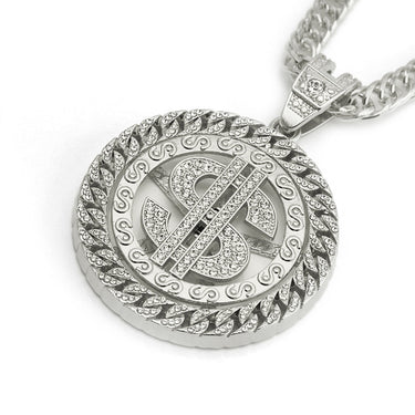 Rhinestone Rotatable Dollar Sign Iced Out Pendant Necklaces for Men  -  GeraldBlack.com