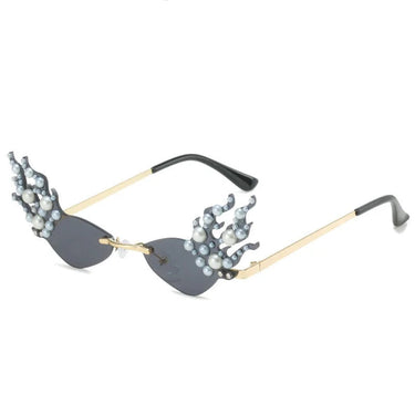 Rimless Fire Frame Gracefully Pearl Decor Ladies UV400 Frameless Punk Metal Shades  Eyewear  -  GeraldBlack.com
