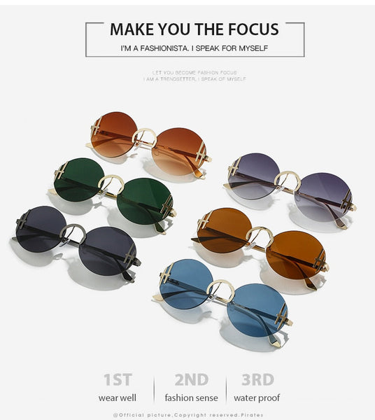 Rimless Round Men Women Vintage Gradient Shades Eyewear Popular Design UV400 Sunglasses  -  GeraldBlack.com