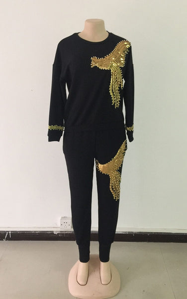 Rock Style Beading Sequined African Elastic Baggy Pants for Women - SolaceConnect.com