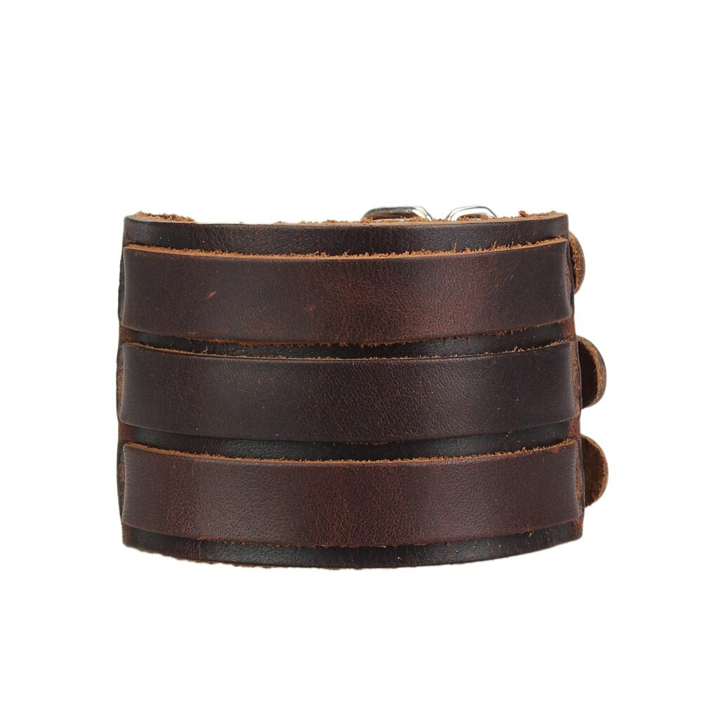 Rock Summer Style Wide Genuine Leather Unisex Bracelets Wristband - SolaceConnect.com