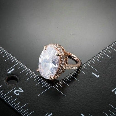 Rose Gold Color Big Oval Egg Shaped Clear Cubic Zirconia Finger Ring - SolaceConnect.com