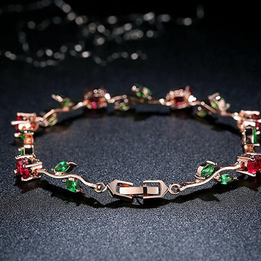 Rose Gold Color Leaf Chain Link Bracelet with Red Green AAA Zircon for Mother Gifts Jewelry JIB072  -  GeraldBlack.com