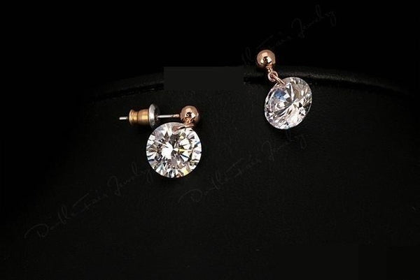 Rose Gold Color OL Style Cubic Zirconia Wedding Stud Earrings Jewelry - SolaceConnect.com