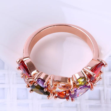 Rose Gold Multicolor Mona Lisa Crystal Ring Earrings Jewelry Sets for Women - SolaceConnect.com