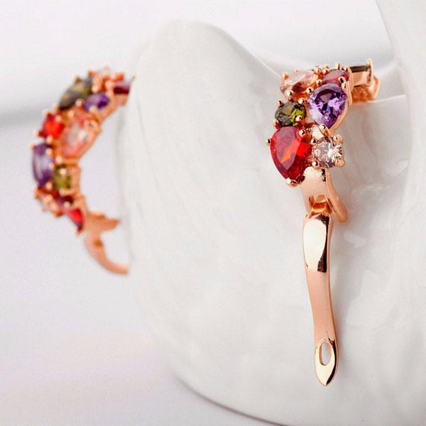 Rose Gold Multicolor Mona Lisa Crystal Ring Earrings Jewelry Sets for Women - SolaceConnect.com