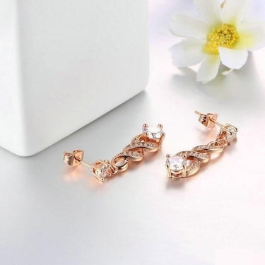 Rose Gold Silver Four Claw 6mm Cubic Zirconia Drop Dangle Wedding Earrings - SolaceConnect.com