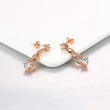 Rose Gold Silver Four Claw 6mm Cubic Zirconia Drop Dangle Wedding Earrings  -  GeraldBlack.com