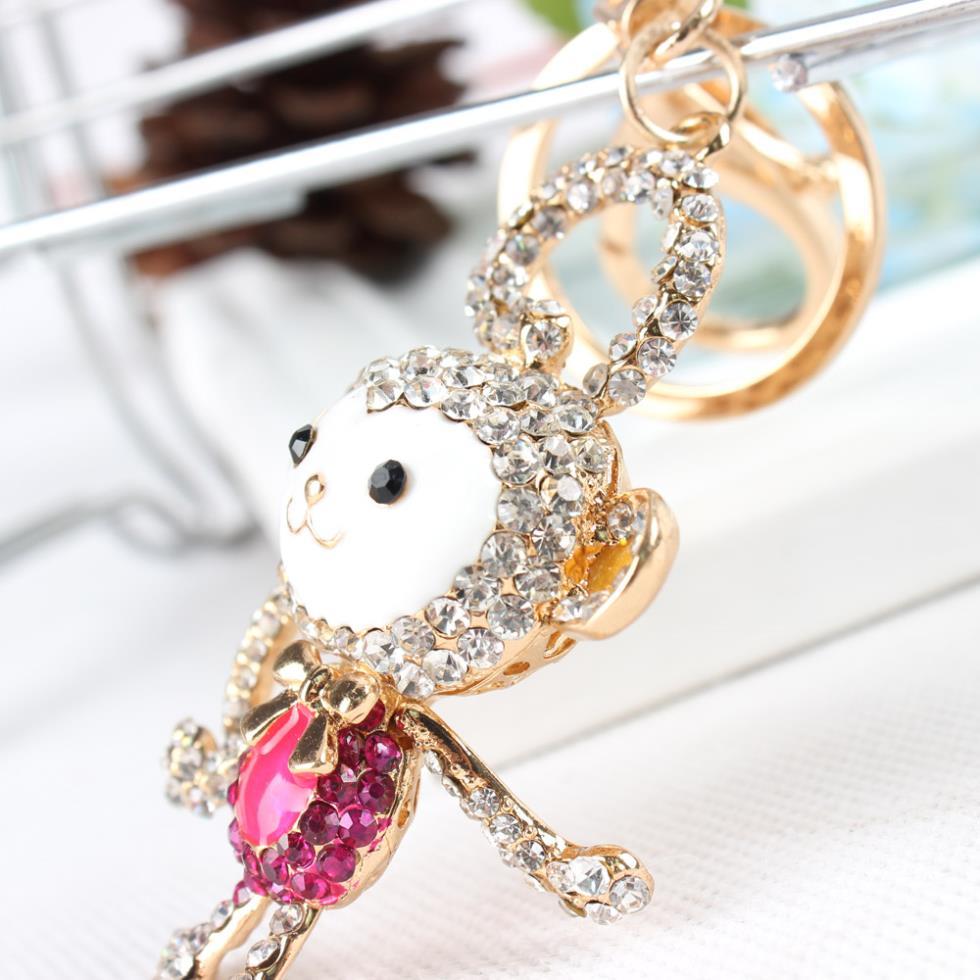 Rose Monkey Long Tail Charm Pendant Crystal Key Chain Purse Bag Keyring - SolaceConnect.com