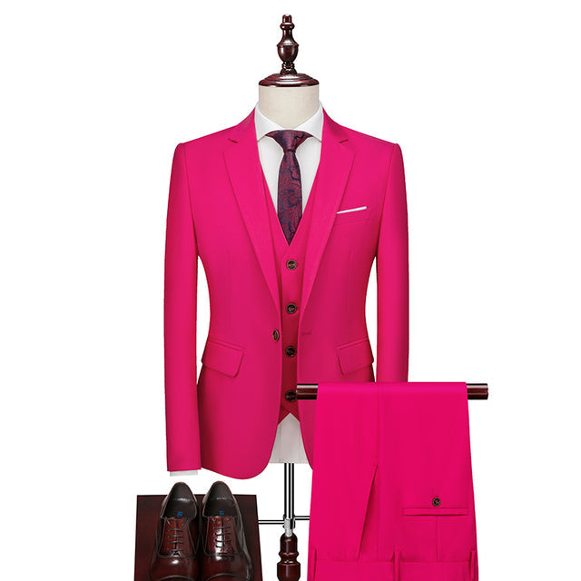 Rose Red Casual One Button Slim Fit Wedding Three Piece Suit for Men  -  GeraldBlack.com