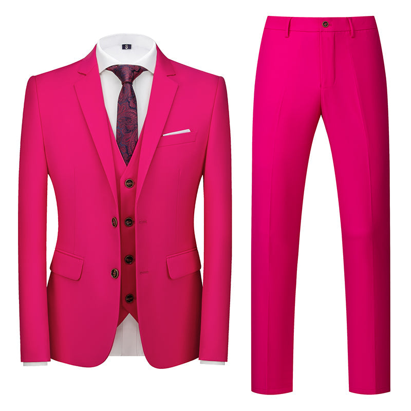 Rose Red Casual One Button Slim Fit Wedding Three Piece Suit for Men  -  GeraldBlack.com