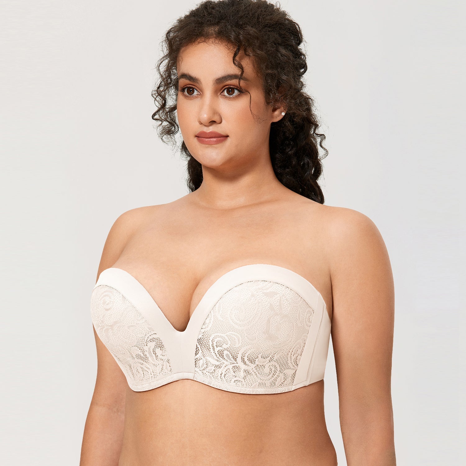 Rose White Lace Slightly Lined Underwire Lift Strapless Bra for Women  -  GeraldBlack.com