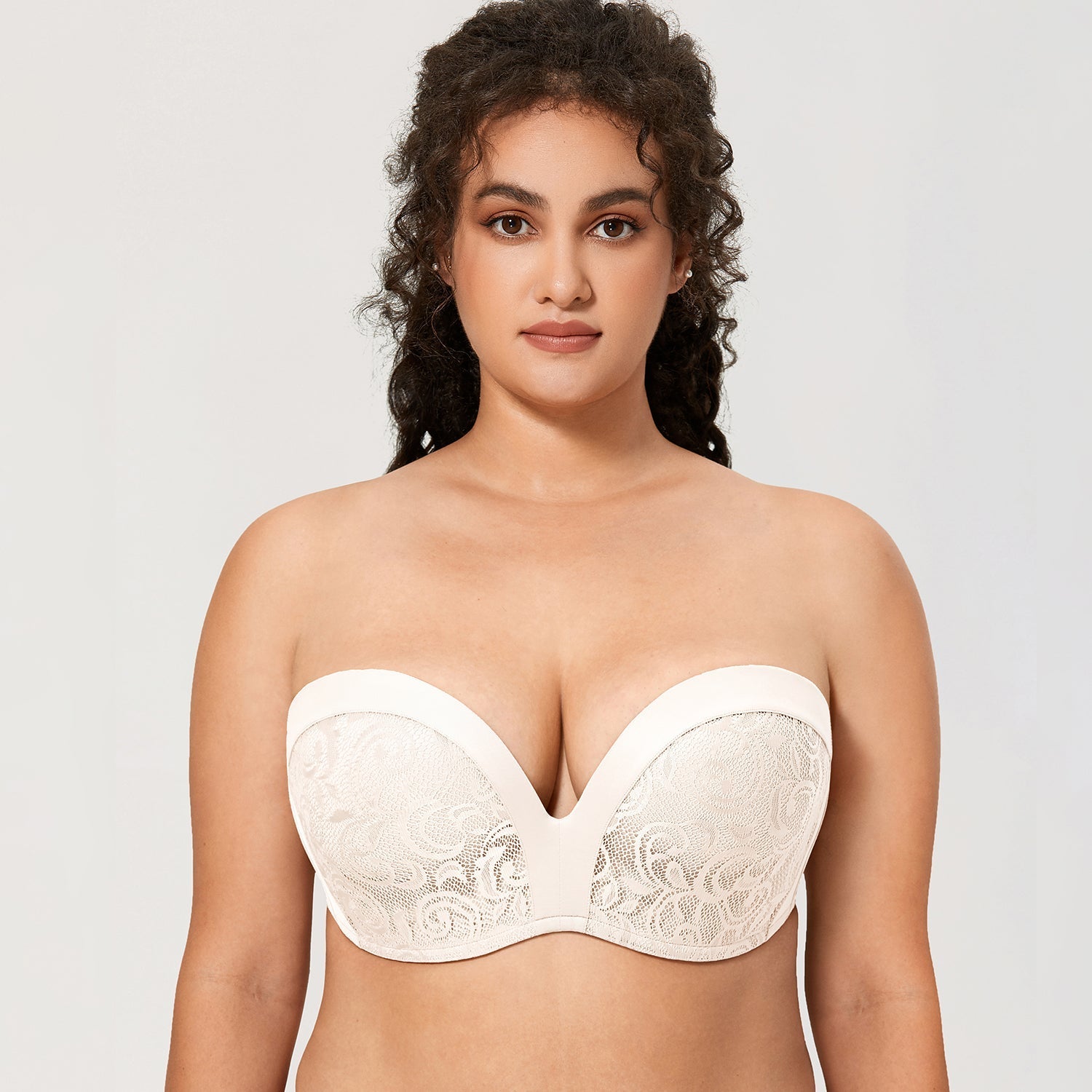 Rose White Lace Slightly Lined Underwire Lift Strapless Bra for Women  -  GeraldBlack.com