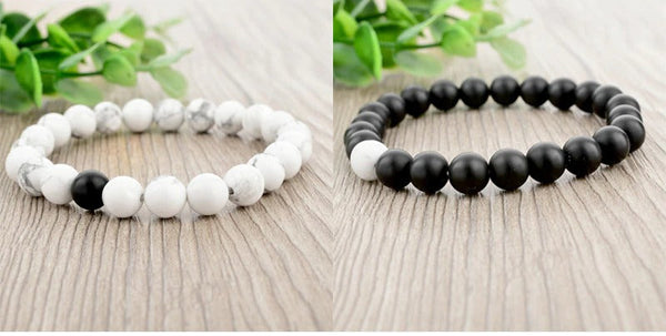 Round Black and White Natural Stone Strand Bracelets for Women & Men  -  GeraldBlack.com