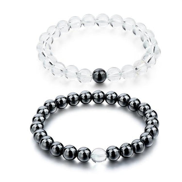 Round Black and White Natural Stone Strand Bracelets for Women & Men - SolaceConnect.com