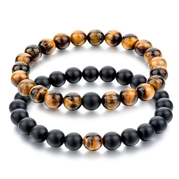 Round Black and White Natural Stone Strand Bracelets for Women & Men - SolaceConnect.com