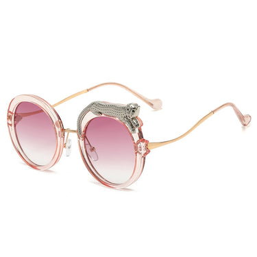 Round Crystal Sunglasses For Women Diamond Lion Decor Glasses Eyewear Shades  -  GeraldBlack.com