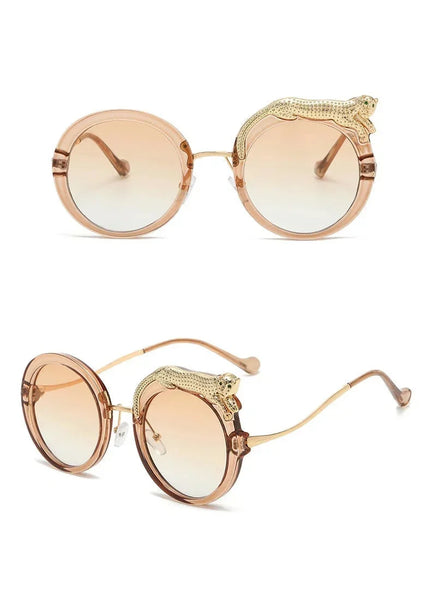 Round Crystal Sunglasses For Women Diamond Lion Decor Glasses Eyewear Shades  -  GeraldBlack.com