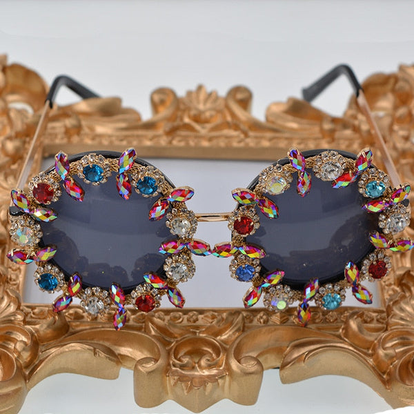 Round Rhinestone Flower Women Designer Handmade Summer Luxury Crystal Sunglasses  -  GeraldBlack.com