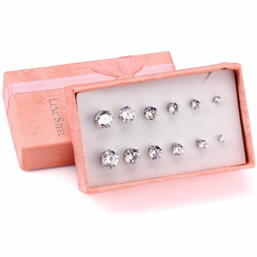 Round Shape Cut Cubic Zircon Stainless Steel Gold and Rose Color Stud  -  GeraldBlack.com