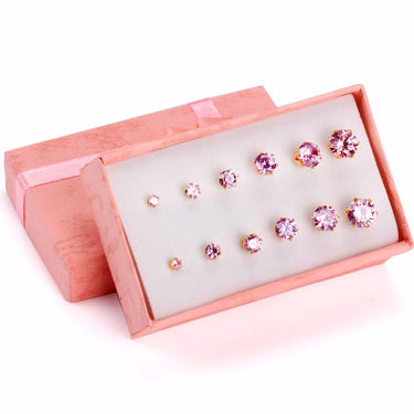 Round Shape Cut Cubic Zircon Stainless Steel Gold and Rose Color Stud  -  GeraldBlack.com