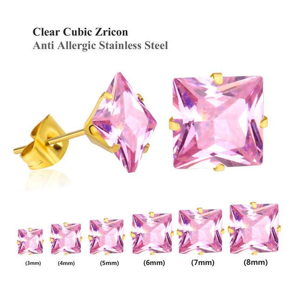 Round Shape Cut Cubic Zircon Stainless Steel Gold and Rose Color Stud - SolaceConnect.com