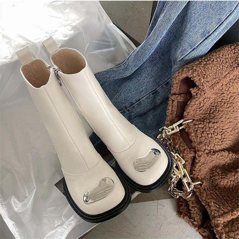 Women's Winter Concise Solid Metal Decor Round Toe Zipper Ankle Boots 1 Women's Winter Concise Solid Metal Decor Round Toe Zipper Ankle Boots