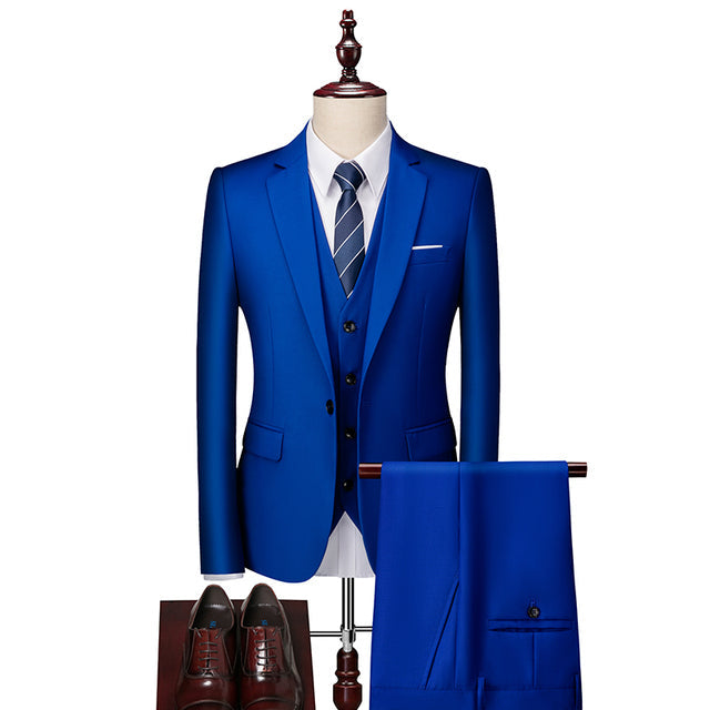 Royal Blue Casual One Button Slim Fit Wedding Three Piece Suit for Men  -  GeraldBlack.com