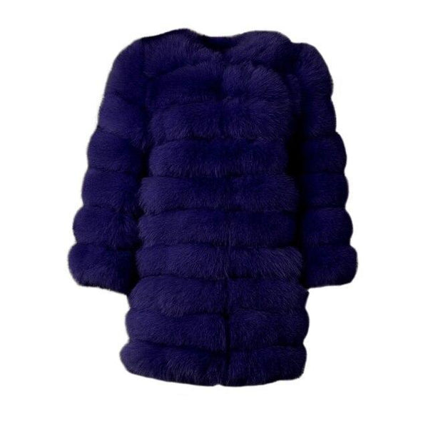 Royal Blue Color Winter Women Fox Fur Long Coats Detachable Thick Fur Jacket Lady Fashion Overcoat - SolaceConnect.com