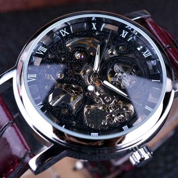 Royal Carving Brown Leather Strap Transparent Thin Skeleton Design Watch - SolaceConnect.com