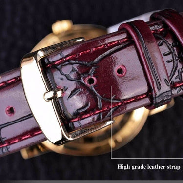 Royal Carving Brown Leather Strap Transparent Thin Skeleton Design Watch  -  GeraldBlack.com