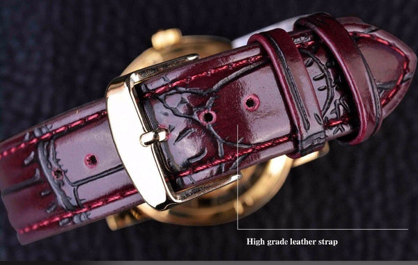 Royal Carving Brown Leather Strap Transparent Thin Skeleton Design Watch  -  GeraldBlack.com