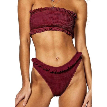 Ruched Brazilian Bikini Strapless Bandeau Low Waist Thong for Women  -  GeraldBlack.com