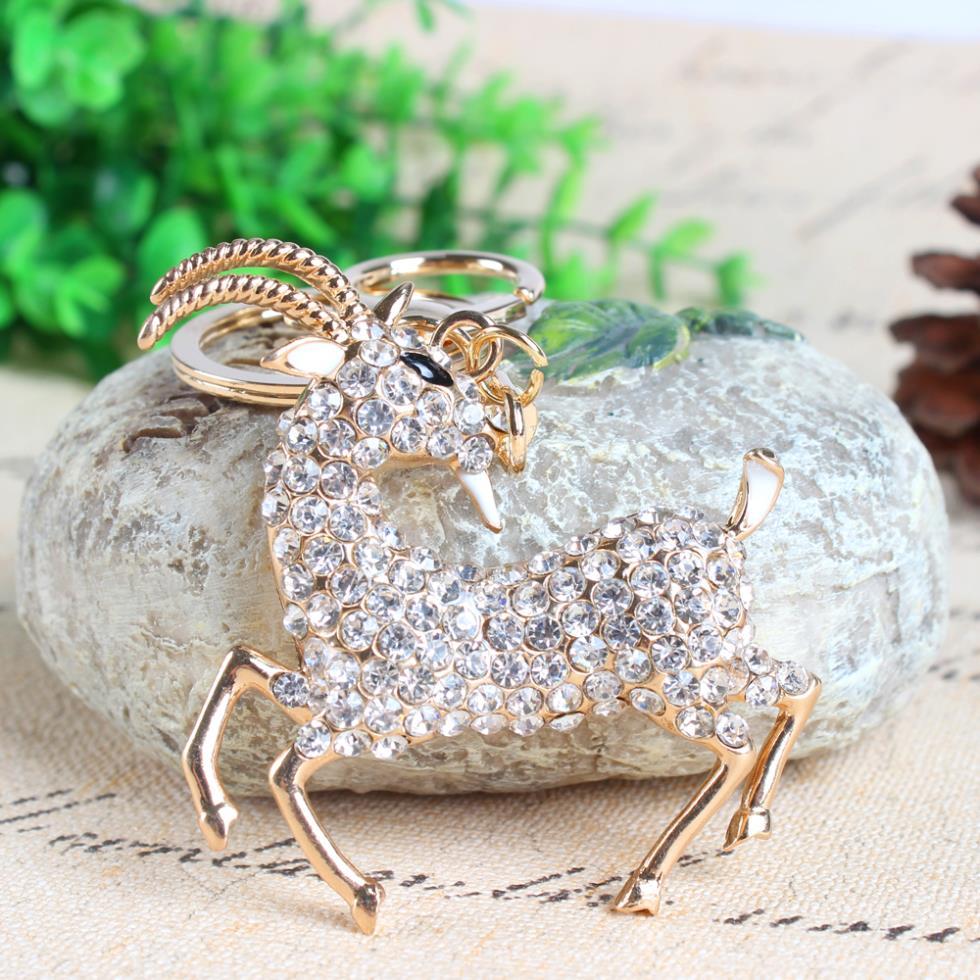 Running Sheep Goat White Crystal Rhinestone Charm Purse Key Ring Chain - SolaceConnect.com