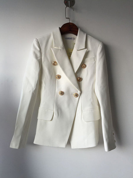 Runway Style Double Breasted Gold Button Plus Size Women's Blazer - SolaceConnect.com