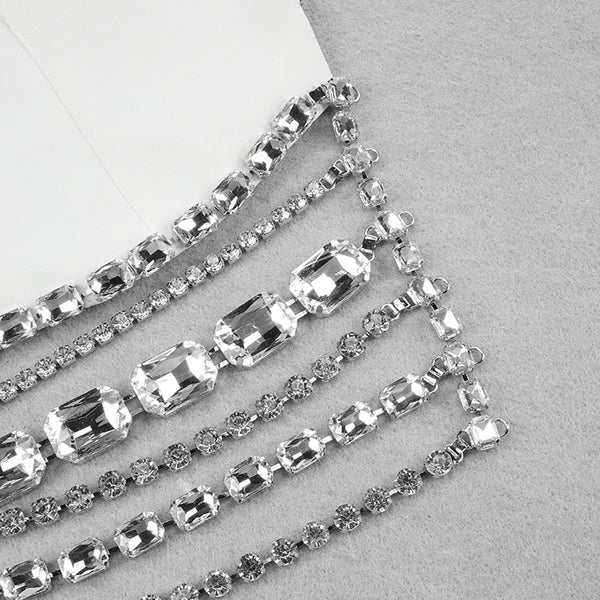 Runway Women's Luxurious Chain Strass Diamonds Beaded Crop Short Blazer Skirt Set  -  GeraldBlack.com
