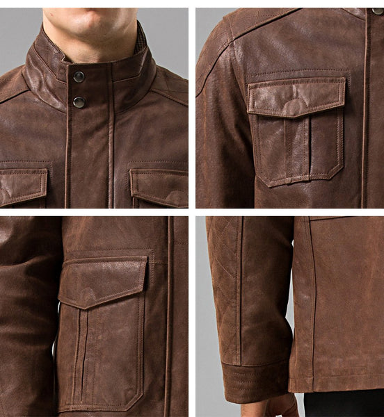 S-6XL Casual Men's Genuine Pigskin Leather Solid Motorcycle Jacket - SolaceConnect.com