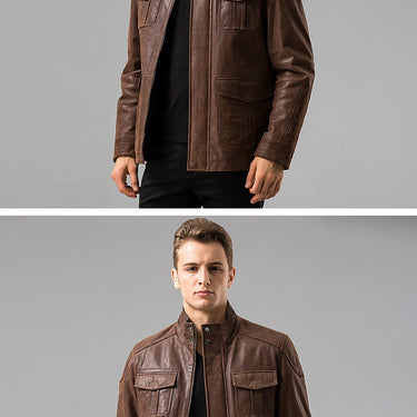 S-6XL Casual Men's Genuine Pigskin Leather Solid Motorcycle Jacket - SolaceConnect.com