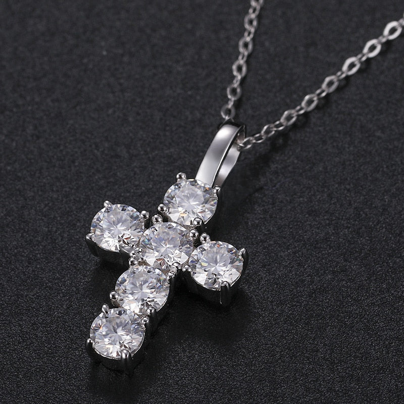 S925 Sterling Silver Moissanite Claw Bling Ice Out Solid Cross Pendants Necklaces for Men Women Rapper Jewelry Drop Shipping  -  GeraldBlack.com