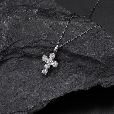 S925 Sterling Silver Moissanite Claw Bling Ice Out Solid Cross Pendants Necklaces for Men Women Rapper Jewelry  -  GeraldBlack.com