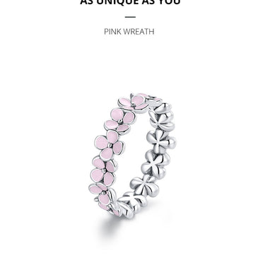 S925 Sterling Silver Pink Wreath Finger Ring for Women Birthday Valentines Day Gift Sweet Romantic Fine Jewelry SCR681  -  GeraldBlack.com