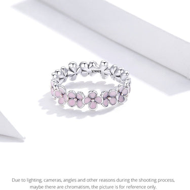 S925 Sterling Silver Pink Wreath Finger Ring for Women Birthday Valentines Day Gift Sweet Romantic Fine Jewelry SCR681  -  GeraldBlack.com