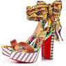 Satin Lace-up High Heels Ankle Strap Mixed Color Gladiator Peep Toe Party Pumps Zapatos Chunky Heel Pumps  -  GeraldBlack.com