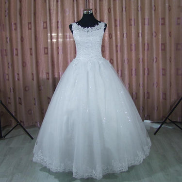 Scoop Neck Ball Gown Lace Bridal Wedding Dress with Beads Pearls - SolaceConnect.com