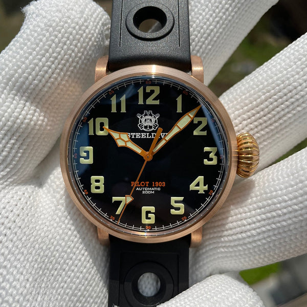SD1903S Big Pilot Design Watch Retro CUSN8 Bronze Japan NH35 Swiss C3 Luminous Black Dial 200M 20ATM Diving Men Watch  -  GeraldBlack.com