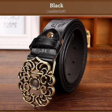 Second Layer Cow Skin Strap Fashion Floral Buckle Vintage Belts for Women - SolaceConnect.com